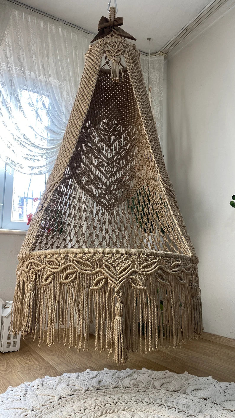Brown Macrame Swing For Adults in 35 inches - Leechoo